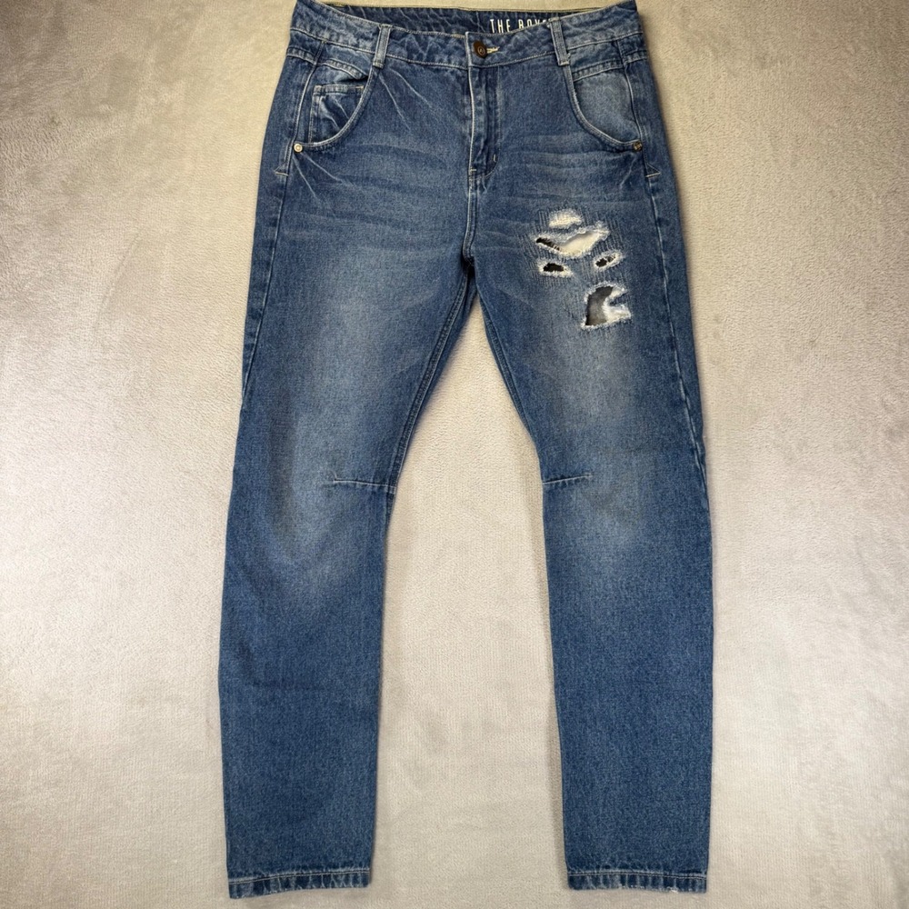 Cotton On The Boyfriend Jeans Blue Distressed Tapered Slouchy Denim Womens 6